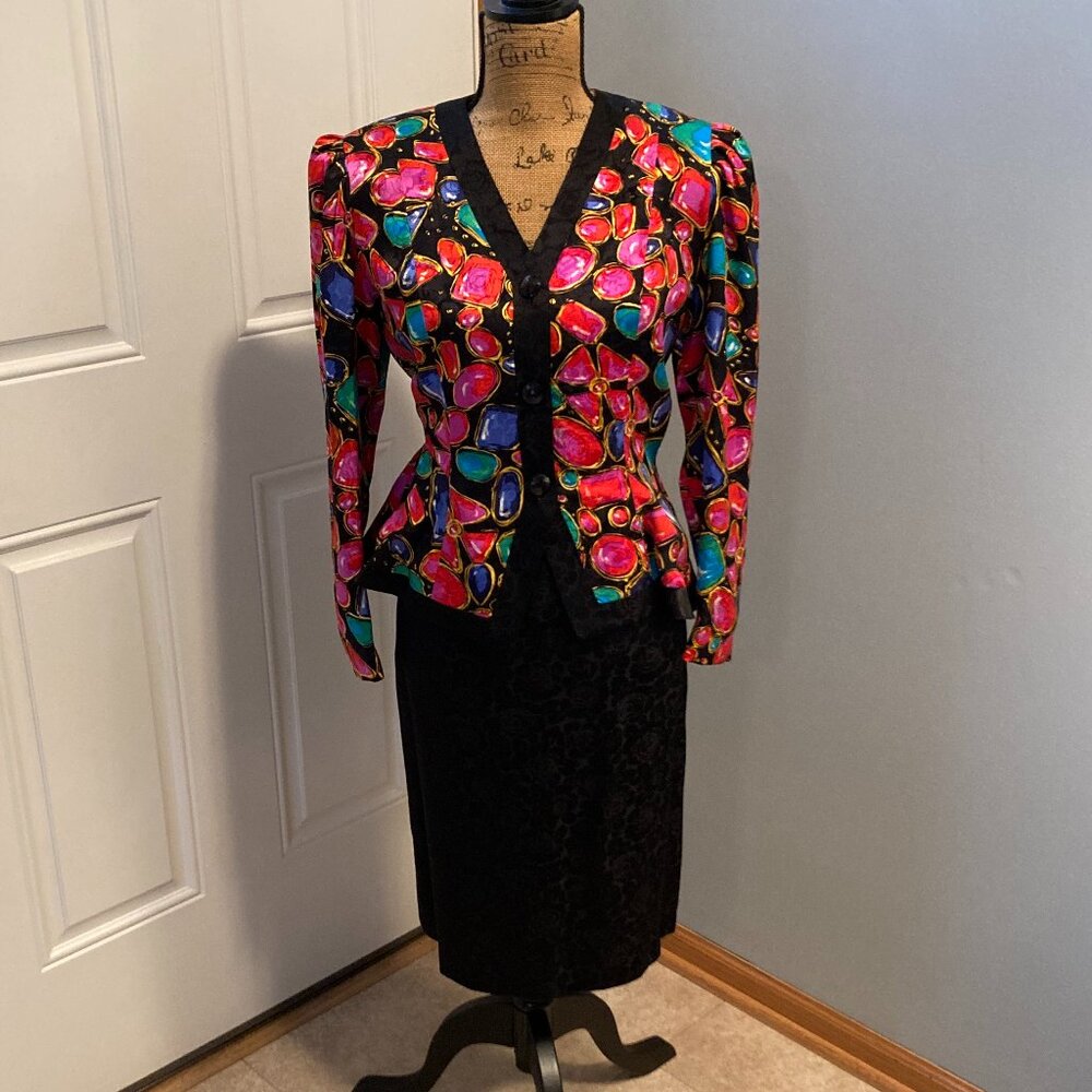 Marshall Field's Silk Skirt Suit Women Size 6 Vintage & Colorful